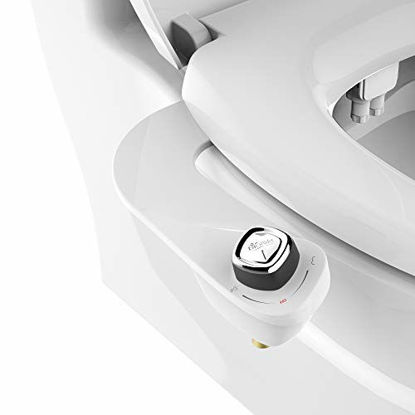 Picture of Bio Bidet SlimEdge Simple Bidet Toilet Attachment in White with Dual Nozzle, Fresh Water Spray, Non Electric, Easy to Install, Brass Inlet and Internal Valve