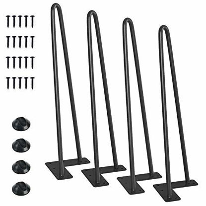 Picture of SMARTSTANDARD 14 Inch Heavy Duty Hairpin Furniture Legs, Metal Home DIY Projects for Nightstand, Coffee Table, Desk, etc with Rubber Floor Protectors Black 4PCS