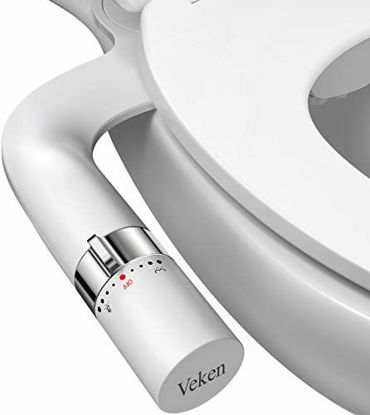 Picture of Veken Ultra-Slim Bidet, Non-Electric Dual Nozzle (Posterior/Feminine Wash) Fresh Water Sprayer Bidet for Toilet, Adjustable Water Pressure Bidet Seat Attachment with Brass Inlet (Silver and White)