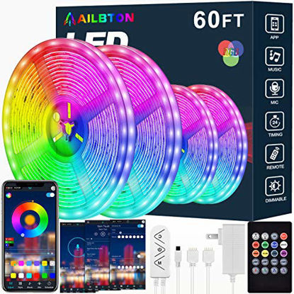 Picture of Led Strip Lights,60ft Led Light Strip Music Sync Color Changing RGB Led Strip Built-in Mic,Bluetooth App Control LED Tape Lights with Remote,5050 RGB Rope Light Strips (APP+Remote+Mic+3 Button)