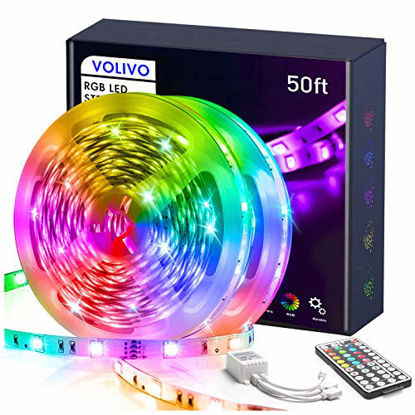 Picture of Volivo Led Strip Lights for Bedroom 50ft, Flexible RGB Led Lights for Bedroom Color Changing Led Rope Lights Strip with Remote