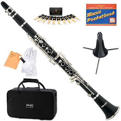 Picture of Mendini MCT-E+SD+PB Black B Flat Clarinet with Case, Stand, Pocketbook, Mouthpiece, 10 Reeds and More