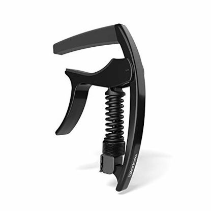 Picture of DAddario NS Tri-Action Capo, Black - For 6-String Electric and Acoustic Guitars - Micrometer Tension Adjustment for Buzz-Free, In-Tune Performance - Single Hand Use - Integrated Pick Holder