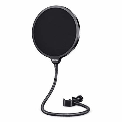 Picture of Aokeo Professional Microphone Pop Filter Mask Shield For Blue Yeti and Any Other Microphone, Mic Dual Layered Wind Pop Screen With A Flexible 360° Gooseneck Clip Stabilizing Arm