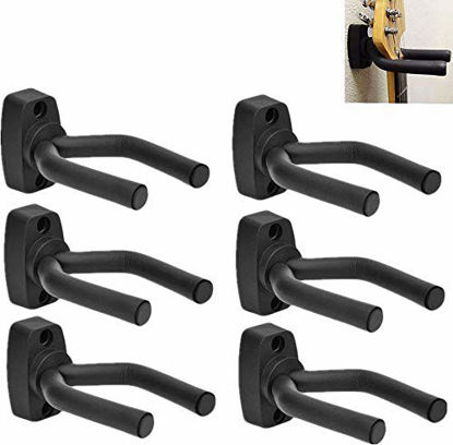 Picture of Guitar Wall Mount Hanger 6 Pack, Guitar Hanger Wall Hook Holder Stand Black Display with Screws - Easy To Install - Fits All Size Guitars, Bass, Mandolin, Banjo, Ukulele