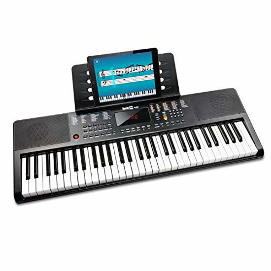 Picture of RockJam 61 Portable Electronic Keyboard with Key Note Stickers, Power Supply and Simply Piano App Content, Compact (RJ361)