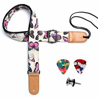 Picture of Ukulele Strap, Eyeshot Adjustable Hawaiian Denim Print Ukulele Shoulder Strap, Suitable for Soprano Concert Tenor Baritone String Instruments