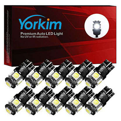 Picture of Yorkim 194 LED Bulbs White 6000k Super Bright 5th Generation, T10 LED Bulbs, 168 LED Bulb for Car Interior Dome Map Door Courtesy License Plate Lights W5W 2825, Pack of 10