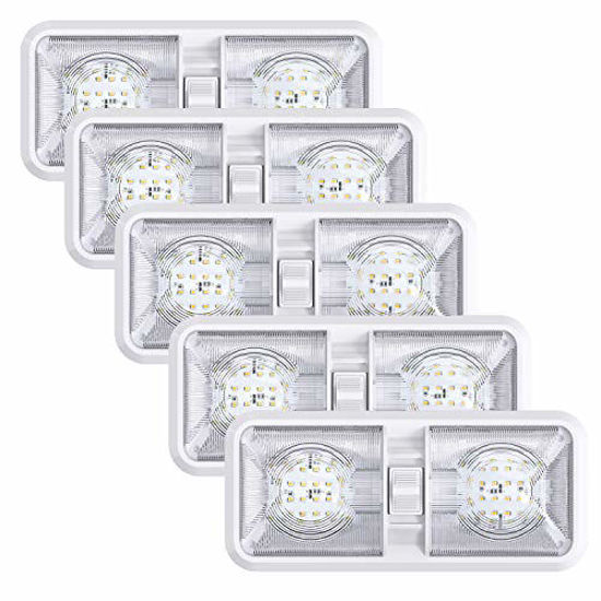 GetUSCart- 5 Pack Leisure LED RV LED Ceiling Double Dome Light Fixture with  ON/OFF Switch Interior Lighting for Car/RV/Trailer/Camper/Boat DC 12V  Natural White 4000-4500K 48X2835SMD (Natural White 4000-4500K, 5)