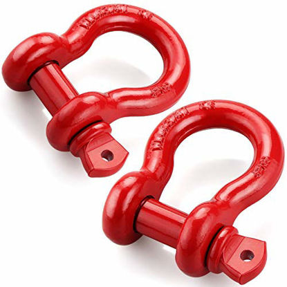 Picture of Shackles 3/4" (2 PACK) LIBERRWAY D ring Shackle Rugged Unbreakable 28.5 Ton (57,000 Lbs) Maximum Break Strength with 7/8'' Pin Bow Screw Heavy Duty D Ring for Vehicle Recovery, Red