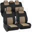 Picture of BDK PolyPro Car Seat Covers, Full Set in Beige on Black - Front and Rear Split Bench Protection, Easy Install with Two-Tone Accent, Universal Fit for Auto Truck Van SUV