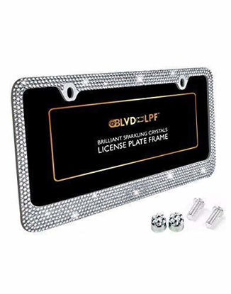 Picture of BLVD-LPF OBEY YOUR LUXURY Popular Bling 7 Row Crystal Metal Chrome License Plate Frame with Screw Caps (1, Clear)