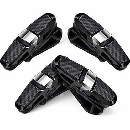 Picture of 4 Packs Glasses Holders for Car Sun Visor, Sunglasses Holder Clip Hanger Eyeglasses Mount, Double-Ends Clip and 180 Degree Rotational Car Glasses Holder with Ticket Card Clip (Silver)