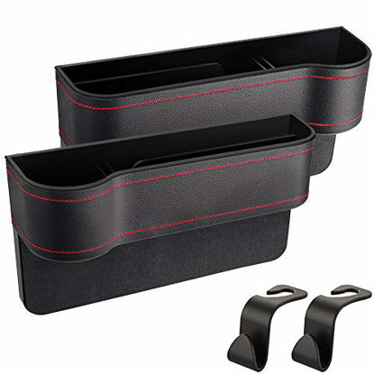 Picture of Car Seat Gap Filler Organizer - 2 Pack Multifunctional Car Front Seat Storage Box with Cup Holder and 2 Hooks, Car Accessories
