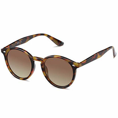 Picture of SOJOS Classic Retro Round Polarized Sunglasses UV400 Mirrored Lens SJ2069 ALL ME with Brown Tortoise Frame/Gradient Brown Lens with Rivets