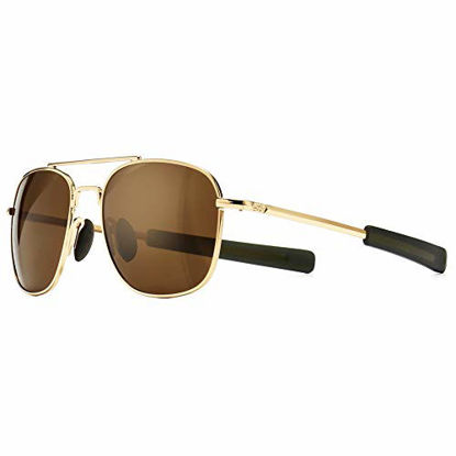 Picture of SUNGAIT Men's Military Style Polarized Pilot Aviator Sunglasses - Bayonet Temples (Gold Frame/Brown Lens, 55) SGT285 JKC