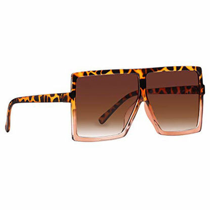 Picture of GRFISIA Square Oversized Sunglasses for Women Men Flat Top Fashion Shades (leopard tea frame- gradient tea, 2.56)