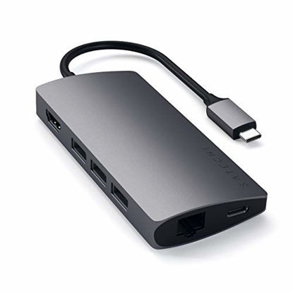 Picture of Satechi Aluminum Multi-Port Adapter V2 - 4K HDMI (60Hz), Gigabit Ethernet, USB-C Charging, SD/Micro Card Readers, USB 3.0 - Compatible with 2020 MacBook Air, 2020 MacBook Pro (Space Gray)