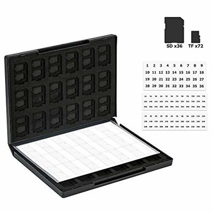 Picture of 36 SD + 72 TF : 108 Slots Memory Card Case Folder Organizer Keeper with Index Label for SD SDHC SDXC TF MSD MicroSD MicroSDHC MicroSDXC Storage Holder for DSLR Mirrorless Camera Drone Photography