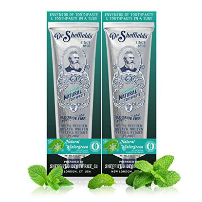Picture of Dr. Sheffields Certified Natural Toothpaste (Wintergreen) - Great Tasting, Fluoride Free Toothpaste/Freshen Your Breath, Whiten Your Teeth, Reduce Plaque (2-Pack)