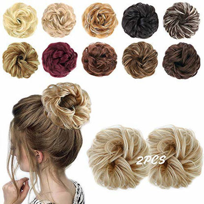 Picture of MORICA 2PCS Messy Hair Bun Extensions Curly Wavy Messy Synthetic Chignon Hairpiece Scrunchie Scrunchy Updo Hairpiece for women