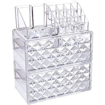 Picture of Ikee Design Diamond Pattern Jewelry Cosmetic Storage Display Boxes, 3 Pieces Set, Cosmetic Jewelry Organizer Makeup Holder, Cosmetic Holder, 9 3/8" W x 5 3/8" D x 11 3/5" H