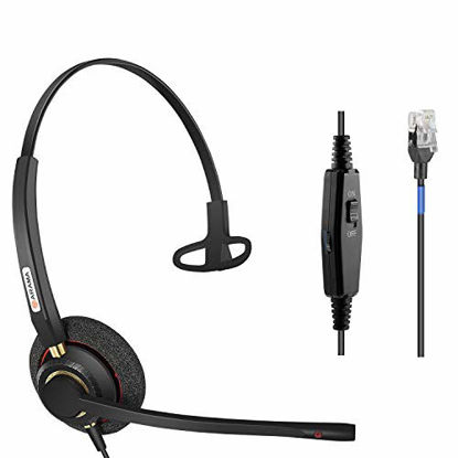 Picture of Arama Phone Headset RJ9 with Noise Cancelling Mic Compatible with Polycom VVX311 VVX410 VVX411 VVX500 Mitel 5320e Avaya 1408 1416 5410 ShoreTel 230 420 480 NEC Landline Phones (A800S)