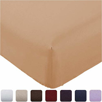 Picture of Mellanni Fitted Sheet TwinXL Tan Brushed Microfiber 1800 Bedding - Wrinkle, Fade, Stain Resistant - Hypoallergenic - (Twin XL, Tan)