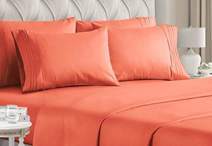 Picture of California King Size Sheet Set - 6 Piece Set - Hotel Luxury Bed Sheets - Extra Soft - Deep Pockets - Easy Fit - Breathable & Cooling - Wrinkle Free - Comfy - Coral Bed Sheets - Cali Kings Sheets