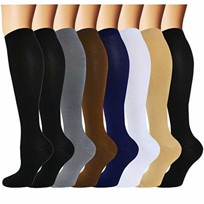 Picture of Iseasoo 8 Pack Copper Knee High Compression Socks for Men & Women-Best for Running,Athletic,Pregnancy and Travel -15-20mmHg