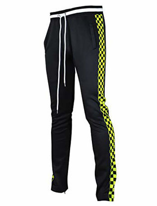 Picture of SCREENSHOTBRAND-P11854 Mens Hip Hop Premium Slim Fit Track Pants - Athletic Jogger Bottom with Side Checker Taping-Black/Neon-Large