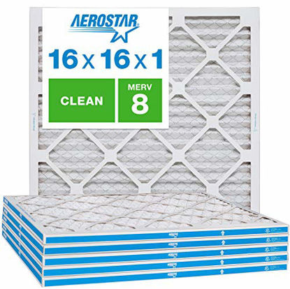 Picture of Aerostar Clean House 16x16x1 MERV 8 Pleated Air Filter, Made in the USA, (Actual Size: 15 3/4"x15 3/4"x3/4"), 6-Pack,White
