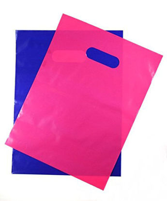 Picture of 200 Pink and Purple 1.5Mil, 9" x 12" Extra Thick Glossy Plastic Retail Merchandise Bags with Die Cut Handles,No Gusset- Perfect Thank You Bags for Customers,Shopping,Gifts and Tradeshows