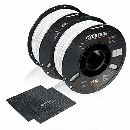 Picture of OVERTURE PETG Filament 1.75mm with 3D Build Surface 200 x 200 mm 3D Printer Consumables, 1kg Spool (2.2lbs), Dimensional Accuracy +/- 0.05 mm, Fit Most FDM Printer (White (2-Pack))