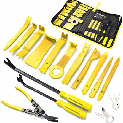 Picture of 19Pcs Trim Removal Tool,Car Panel Door Audio Trim Removal Tool Kit, Auto Clip Pliers Fastener Remover Pry Tool Set with Storage Bag