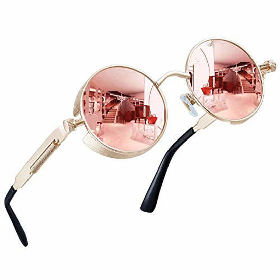 Picture of Joopin-Round Retro Polaroid Sunglasses Driving Polarized Glasses Men Steampunk (Pink Retro)