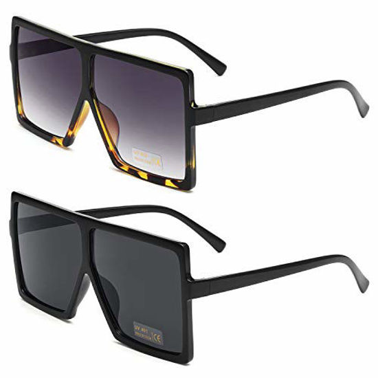 Picture of GRFISIA Square Oversized Sunglasses for Women Men Flat Top Fashion Shades (2 PCS-Black- leopard, 2.56)