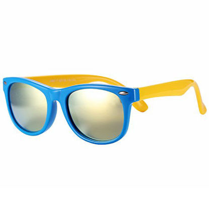 Picture of Pro Acme TPEE Rubber Flexible Kids Polarized Sunglasses for Baby and Children Age 3-10 (Blue Frame/Gold Mirrored Lens)