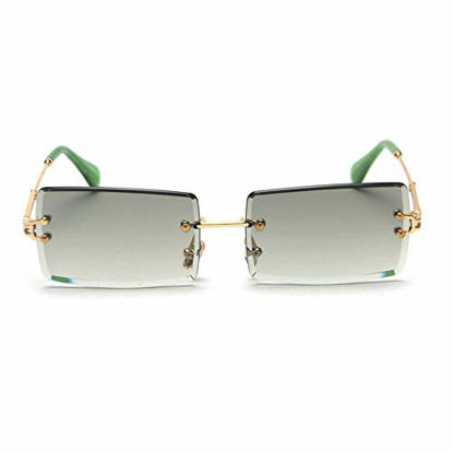 Picture of MINCL/Fashion Small Rectangle Sunglasses Women Ultralight Candy Color Rimless Ocean Sun Glasses (green&gray)