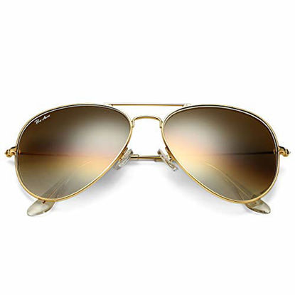 Picture of Pro Acme Classic Aviator Sunglasses for Men Women 100% Real Glass Lens (Gold/Brown Gradient)