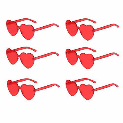 Picture of One Piece Heart Shaped Rimless Sunglasses Transparent Candy Color Eyewear (Red-6)