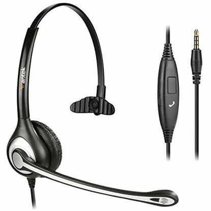 Picture of Wantek Cell Phone Headset Mono with Noise Canceling Mic, Wired Computer Headphone for iPhone Samsung Huawei HTC LG ZTE BlackBerry Smartphones and Laptop PC Mac Tablet with 3.5mm Jack(F600J35)
