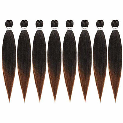 Picture of Pre-stretched Braiding Hair Extensions Ombre-Brown - 24 inch 8 Packs Synthetic Crochet Braids, Hot Water Setting Yaki Texture Braiding Hair Extension (24", T30)