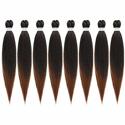 Picture of Pre-stretched Braiding Hair Extensions Ombre-Brown - 24 inch 8 Packs Synthetic Crochet Braids, Hot Water Setting Yaki Texture Braiding Hair Extension (24", T30)
