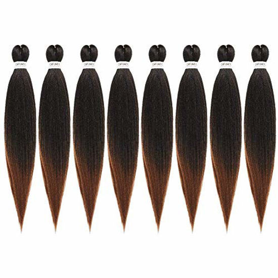 Picture of Pre-stretched Braiding Hair Extensions Ombre-Brown - 24 inch 8 Packs Synthetic Crochet Braids, Hot Water Setting Yaki Texture Braiding Hair Extension (24", T30)