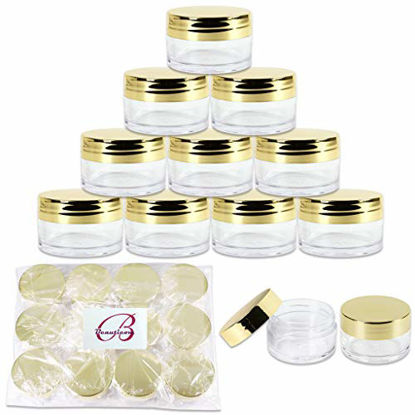 Picture of Beauticom 20g/20ml USA Acrylic Round Clear Jars with Lids for Lip Balms, Creams, Make Up, Cosmetics, Samples, Ointments and other Beauty Products (48 Pieces, Gold Lid (Flat Top))