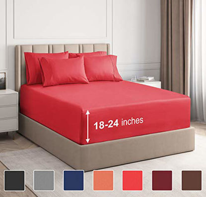 Picture of Extra Deep Pocket Sheets - 6 Piece Sheet Set - Queen Sheets Deep Pocket- Extra Deep Pocket Queen Sheets - Deep Fitted Sheet Set - Extra Deep Pocket Queen Size Sheets - Easily Fits Extra Deep Mattress