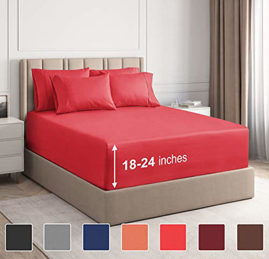 Picture of Extra Deep Pocket Sheets - 6 Piece Sheet Set - Queen Sheets Deep Pocket- Extra Deep Pocket Queen Sheets - Deep Fitted Sheet Set - Extra Deep Pocket Queen Size Sheets - Easily Fits Extra Deep Mattress