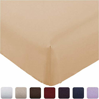 Picture of Mellanni Fitted Sheet Queen Beige - Brushed Microfiber 1800 Bedding - Wrinkle, Fade, Stain Resistant - Deep Pocket - 1 Single Fitted Sheet Only (Queen, Beige)