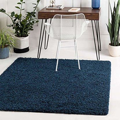 Picture of Unique Loom Solo Solid Shag Collection Modern Plush Navy Blue Square Rug (8' 2 x 8' 2)